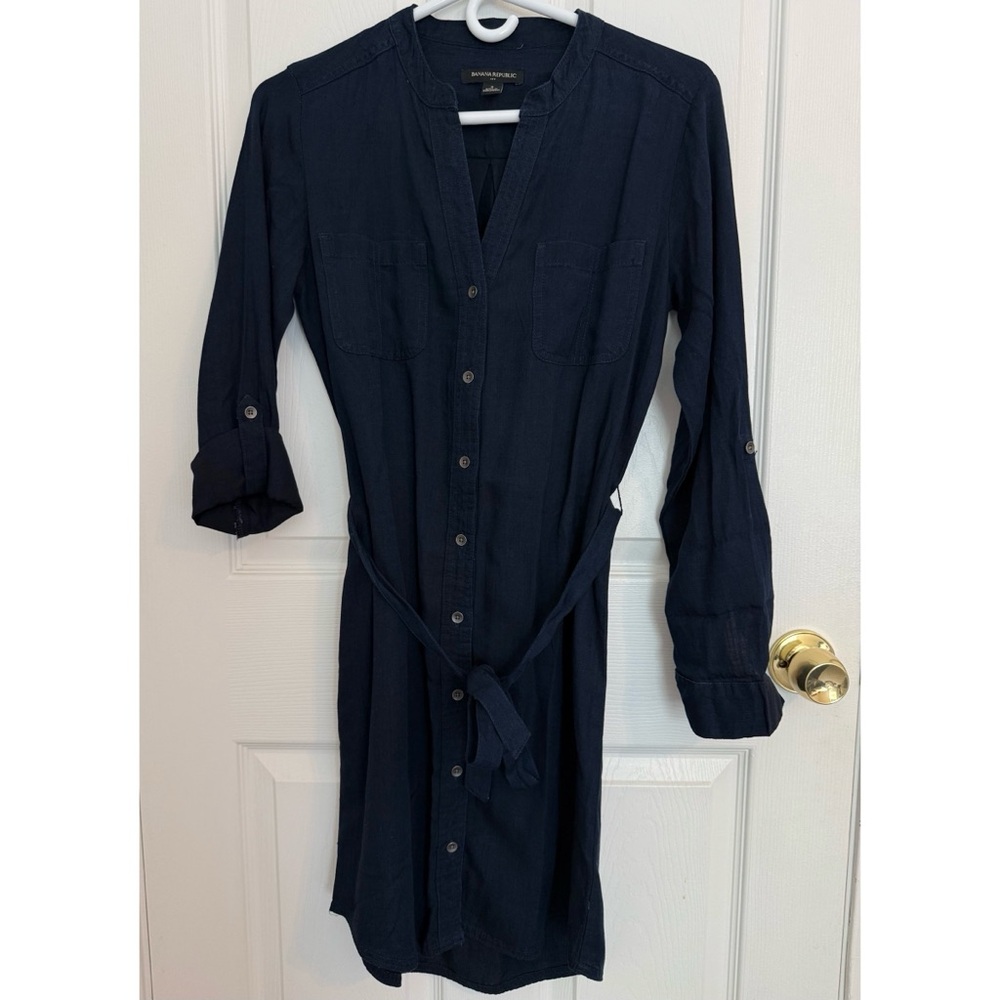 Banana Republic Shirt Dress Women’s Size 2 Navy Blue Button Down Tie Waist